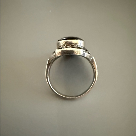 VTG Art Deco Style Sterling Silver Onyx Marcasite Ring - Picture 4 of 5